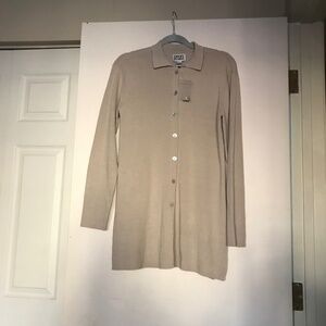 Chico’s Design Cardigan sweater 0 S 4 NEW linen blend tan cream long lightweight